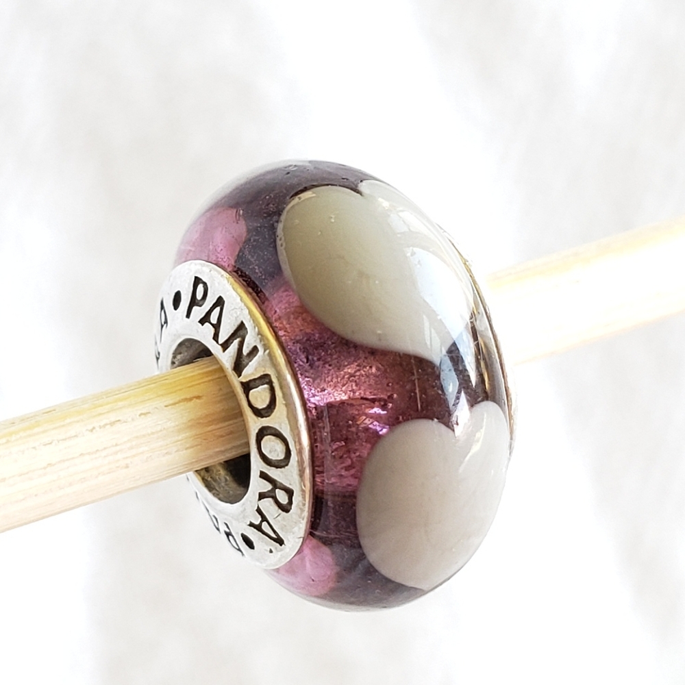 Pandora Purple and Gray Hearts Murano Glass Charm